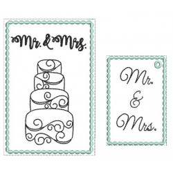 Stickdatei - Postkarte ITH "Mr. & Mrs. Torte" Hochzeit